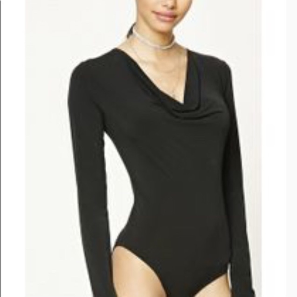 Forever 21 Black Long Sleeve Cowl Neck Bodysuit